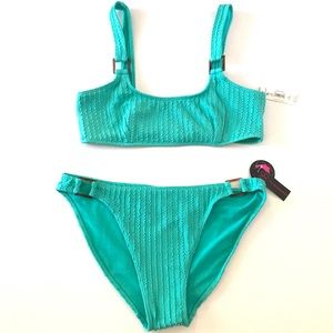 No Boundaries Green Textured Bikini